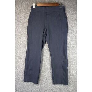 SPANX Perfectfit Size Petite M Navy Pinstripe Straight Leg Ponte Pants Office
